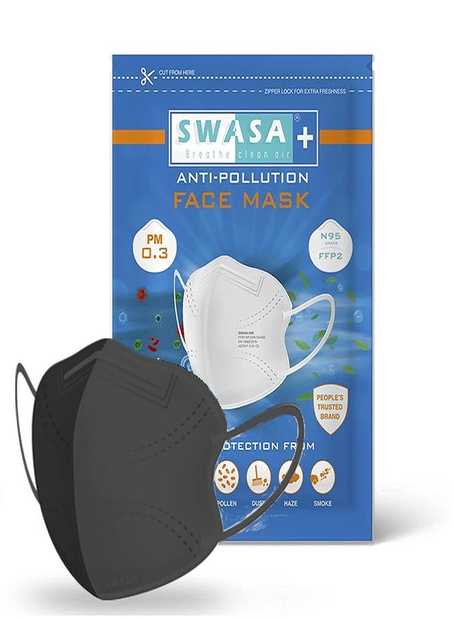 SWASA Plus Nanofiber N95 Mask FFP2 - PM 0.3 (Reusable, Black Color, Pack of 5) for Unisex - Image 1